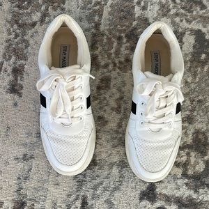 White with Black Strip Steve Madden Sneaker, Size 8.5